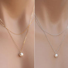 Charm Pendant Pearl Necklace Sliver Gold Double Chain Necklace For Women EF8