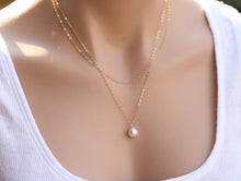 Charm Pendant Pearl Necklace Sliver Gold Double Chain Necklace For Women EF8