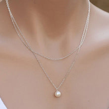 Charm Pendant Pearl Necklace Sliver Gold Double Chain Necklace For Women EF8