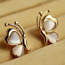 Charm Smooth Butterfly Stud Earrings For Women Golden Color Crystal Jewelry Peach Heart Earings EF8