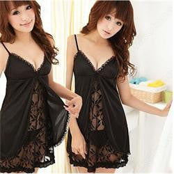 Charming Women's sexy lingerie uniform Cleavage black costumes sleepwear G-string lace underwear nightwear nightgown free size EF8
