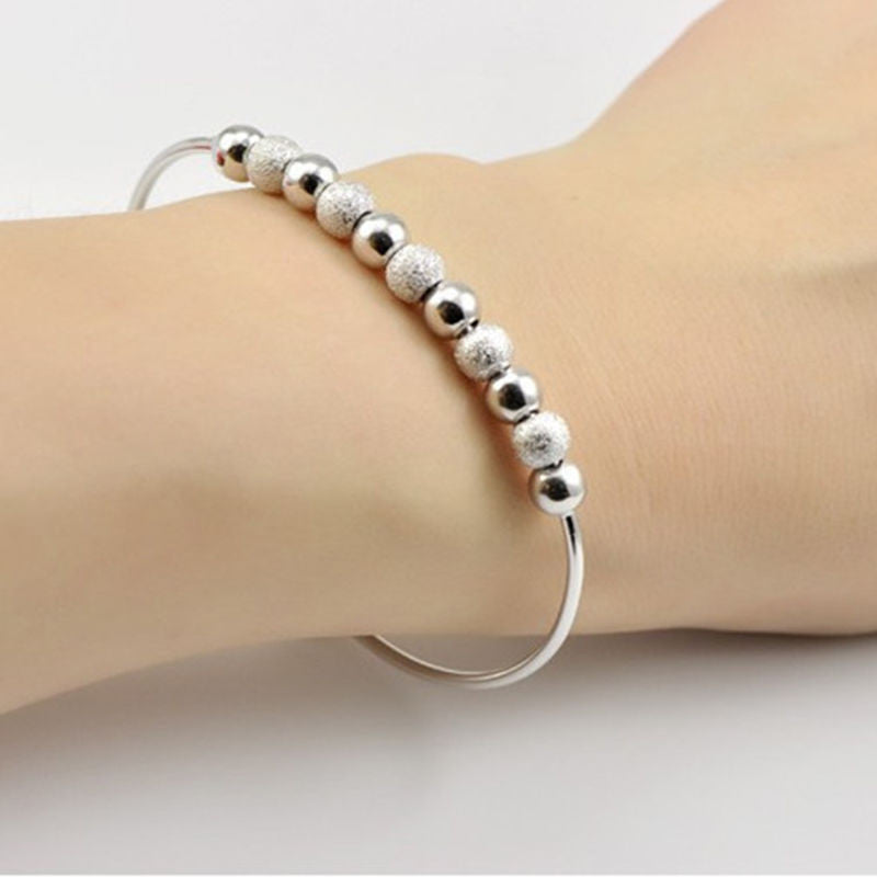 Chic Silver Plated Beads Ball Bangle Cuff Bracelets Women H  Jewelry Hot EF8