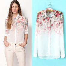 Chiffon Shirts Flowers Printed Women Blouses Long Sleeve Shirts For Women Blouses S M L EF8