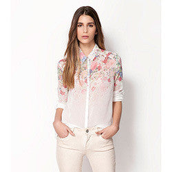 Chiffon Shirts Flowers Printed Women Blouses Long Sleeve Shirts For Women Blouses S M L EF8