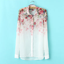 Chiffon Shirts Flowers Printed Women Blouses Long Sleeve Shirts For Women Blouses S M L EF8