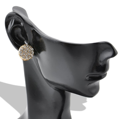 Circle Rhinestone Gold Ear Clip Women Jewelry Elegant Women Crystal Stud Earrings EF8