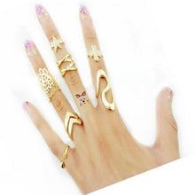 Clover Rhinestone Joint Tail Finger Knuckle Ring Set for women 7PCS Rock Punk Gold Plated Stack B  Midi Rings EF8
