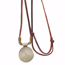 Cool Rock Round Pendant Long Chain Necklace Vintage PU Leather Pendant Necklace EF8