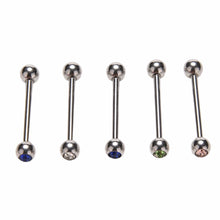 Crystal Ball Tongue Bars Ring Barbell Piercing Stainless Steel Body Jewelry 5Pcs Mixed Colors EF8
