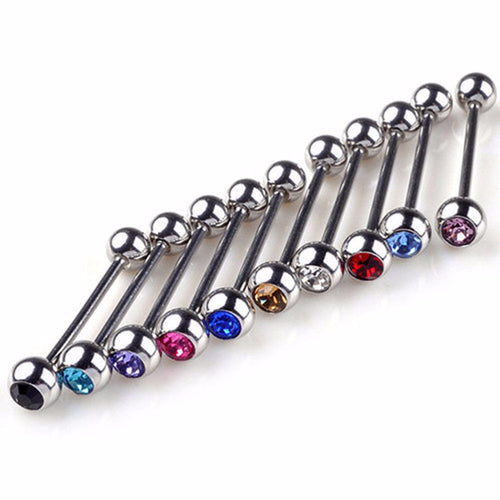 Crystal Ball Tongue Bars Ring Barbell Piercing Stainless Steel Body Jewelry 5Pcs Mixed Colors EF8