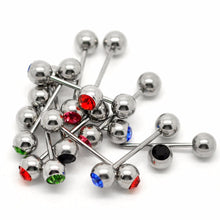 Crystal Ball Tongue Bars Ring Barbell Piercing Stainless Steel Body Jewelry 5Pcs Mixed Colors EF8