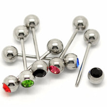 Crystal Ball Tongue Bars Ring Barbell Piercing Stainless Steel Body Jewelry 5Pcs Mixed Colors EF8