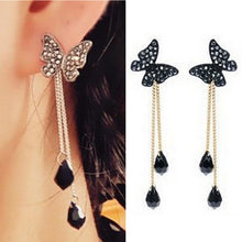 Crystal Elegant Stunning Charmming Tassel Butterfly Waterdrop Long Pendant Earrings Eardrop EF8