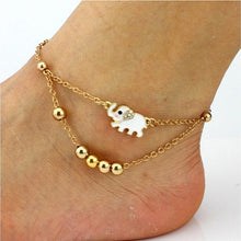 Crystal Elephant Charm Anklet Women gold 2 Layer Link Chain Metal Beads Barefoot S al Foot Jewelry Feet Bracelet EF8
