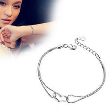 Crystal Love Heart Charm Chain Bracelet For Women Lady Girl Silver Plated Color Jewelry Bracelets EF8
