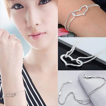 Crystal Love Heart Charm Chain Bracelet For Women Lady Girl Silver Plated Color Jewelry Bracelets EF8