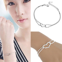 Crystal Love Heart Charm Chain Bracelet For Women Lady Girl Silver Plated Color Jewelry Bracelets EF8