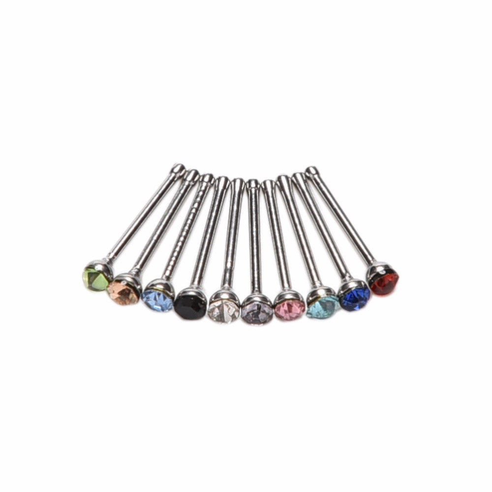 Crystal Rhinestone Nose Ring Bone Stud Surgical Steel Body Piercing Jewelry 10Pcs Body Jewelry Indian style EF8