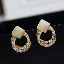 Crystal Rhinestone Stud Earrings Gold Double Ring Ear Studs Geometric Women Jewelry Elegant Korean Style EF8