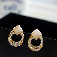 Crystal Rhinestone Stud Earrings Gold Double Ring Ear Studs Geometric Women Jewelry Elegant Korean Style EF8