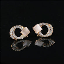 Crystal Rhinestone Stud Earrings Gold Double Ring Ear Studs Geometric Women Jewelry Elegant Korean Style EF8