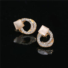 Crystal Rhinestone Stud Earrings Gold Double Ring Ear Studs Geometric Women Jewelry Elegant Korean Style EF8