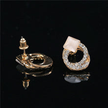 Crystal Rhinestone Stud Earrings Gold Double Ring Ear Studs Geometric Women Jewelry Elegant Korean Style EF8