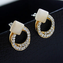 Crystal Rhinestone Stud Earrings Gold Double Ring Ear Studs Geometric Women Jewelry Elegant Korean Style EF8
