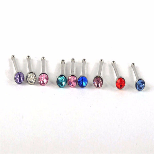 Crystal Stud Silver Colorful Nose Ring Nose Stud Stainless Surgical Steel Nose Piercing Body Jewelry 24pcs EF8