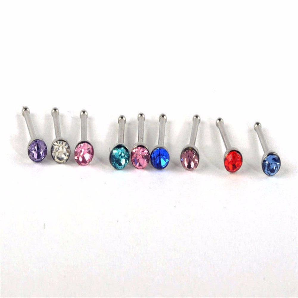 Crystal Stud Silver Colorful Nose Ring Nose Stud Stainless Surgical Steel Nose Piercing Body Jewelry 24pcs EF8