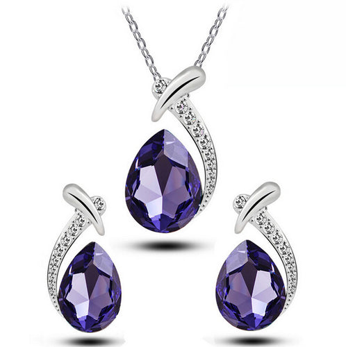 Crystal Water Drop Silver Plated Earrings Necklaces Bridal Jewelry Sets WF Water Drop Earrings Necklaces Jewelry Sets EF8