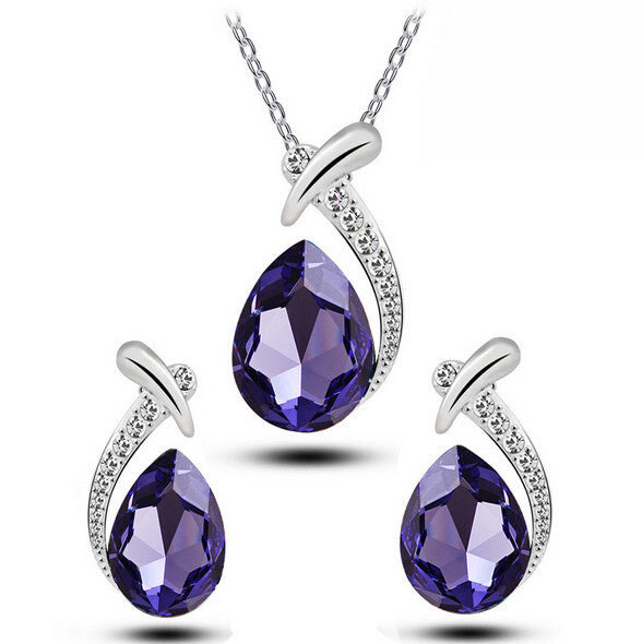 Crystal Water Drop Silver Plated Earrings Necklaces Bridal Jewelry Sets WF Water Drop Earrings Necklaces Jewelry Sets EF8