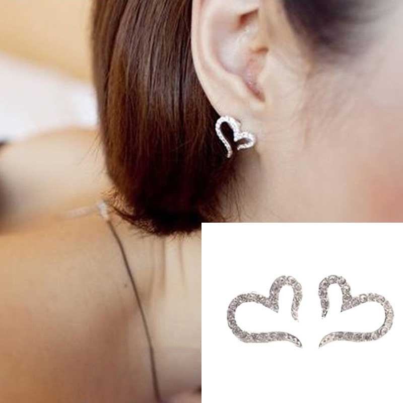 Crystal Women Jewelry Vintage Sliver Plated Small Love Imitation Diamond Stud Earrings  EF8