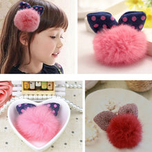 Cute Dotted Rabbit Baby Headb  Faux Fur Ball Ear Shape Hair Clips For Girls Red Pink Hairpins S  EF8