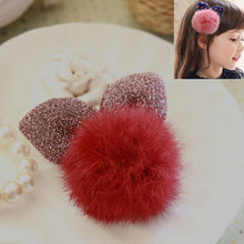 Cute Dotted Rabbit Baby Headb  Faux Fur Ball Ear Shape Hair Clips For Girls Red Pink Hairpins S  EF8