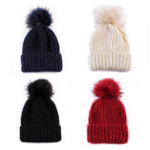 Cute Fur Ball Pompom Women Fashion Keep Warm Hats Knitted Wool Hemming Hat Beanies Accessories Fur Pom Cap EF8