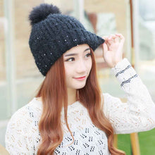 Cute Fur Ball Pompom Women Fashion Keep Warm Hats Knitted Wool Hemming Hat Beanies Accessories Fur Pom Cap EF8