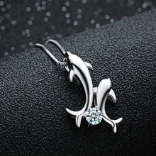 Cute Silver Plated Double Dolphin Rhinestone Short Chain Pendant Necklace Women Jewelry EF8
