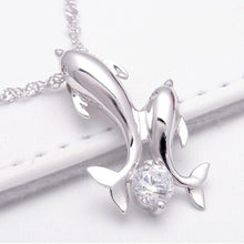 Cute Silver Plated Double Dolphin Rhinestone Short Chain Pendant Necklace Women Jewelry EF8