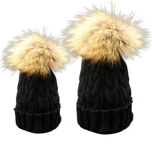 Cute Trendy Mom And Baby Crochet Hat Fur Wool Knit Warm Cap Knitted Hats Caps Toddler bonnet enfant set EF8