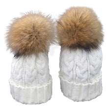 Cute Trendy Mom And Baby Crochet Hat Fur Wool Knit Warm Cap Knitted Hats Caps Toddler bonnet enfant set EF8