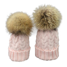 Cute Trendy Mom And Baby Crochet Hat Fur Wool Knit Warm Cap Knitted Hats Caps Toddler bonnet enfant set EF8