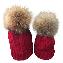 Cute Trendy Mom And Baby Crochet Hat Fur Wool Knit Warm Cap Knitted Hats Caps Toddler bonnet enfant set EF8