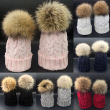 Cute Trendy Mom And Baby Crochet Hat Fur Wool Knit Warm Cap Knitted Hats Caps Toddler bonnet enfant set EF8