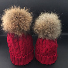 Cute Trendy Mom And Baby Crochet Hat Fur Wool Knit Warm Cap Knitted Hats Caps Toddler bonnet enfant set EF8