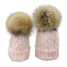 Cute Trendy Mom And Baby Crochet Hat Fur Wool Knit Warm Cap Knitted Hats Caps Toddler bonnet enfant set EF8