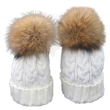 Cute Trendy Mom And Baby Crochet Hat Fur Wool Knit Warm Cap Knitted Hats Caps Toddler bonnet enfant set EF8