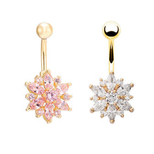 Dangle Navel Body Jewelry Piercings Tassel Flower Cubic Zirconia Belly Button Ring Navel Bar Barbell Body Piercing Jewelry  EF8