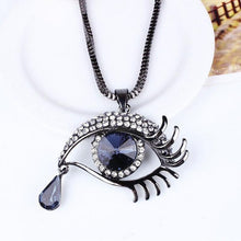 Deep Blue Evil Eye Hamsa Magic Long Chain Sweater Necklace Crystal Rhinestone Teardrop Pendant Necklace EF8