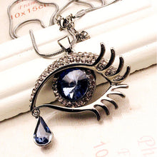 Deep Blue Evil Eye Hamsa Magic Long Chain Sweater Necklace Crystal Rhinestone Teardrop Pendant Necklace EF8